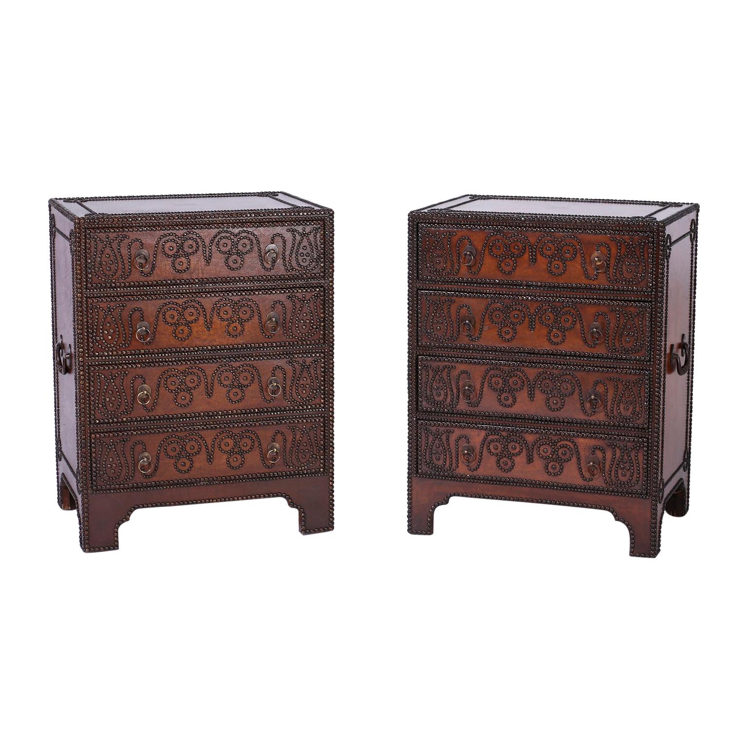 Pair of Anglo-Indian Leather Clad Studded Chests