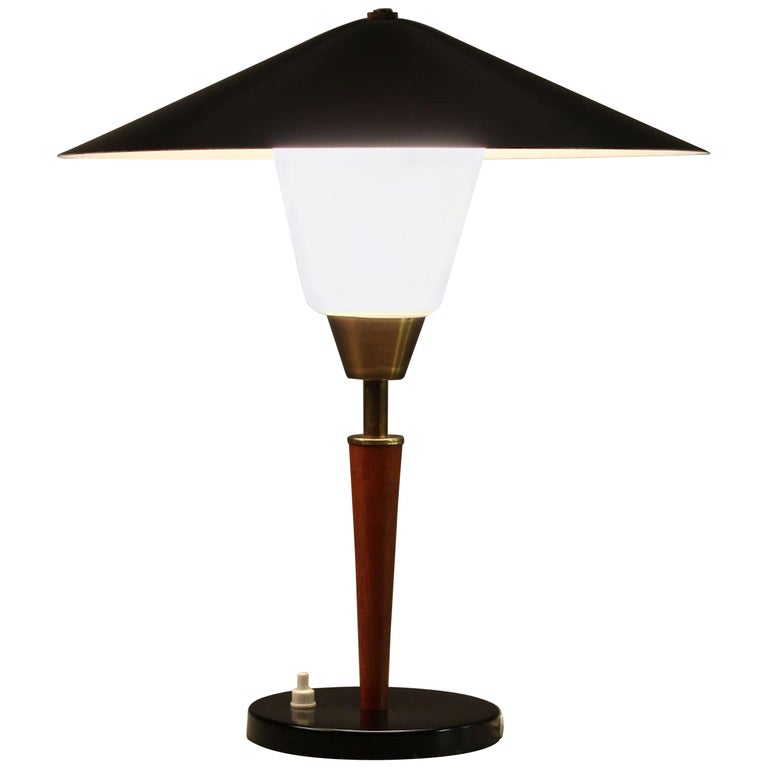 Danish Modern Teak, Brass and Opaline Glass Table Lamp by Fog and Morup at  1stDibs