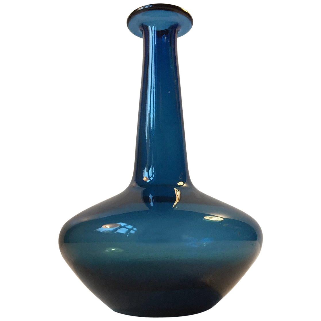 Danish Modern Blue 'Capri' Glass Vase by Jacob E. Bang, Holmegaard, 1960s  at 1stDibs