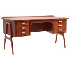 Midcentury Danish Desk in Teak with Cane Handles by Svend Aage Madsen