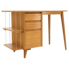 Used Light Birch Single Pedestal Petit Desk with Bookcase and Three Drawers