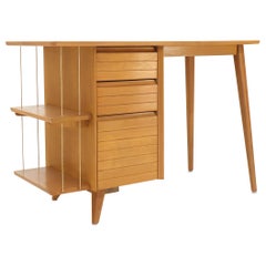 Light Birch Single Pedestal Petit Desk with Bookcase and Three Drawers