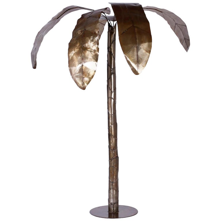 Large Midcentury Patinated Metal Palm Tree For Sale at 1stDibs