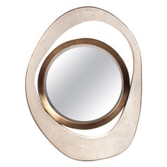Medium "Peacock" Mirror in Cream Shagreen & Bronze-Patina Brass by R&Y Augousti