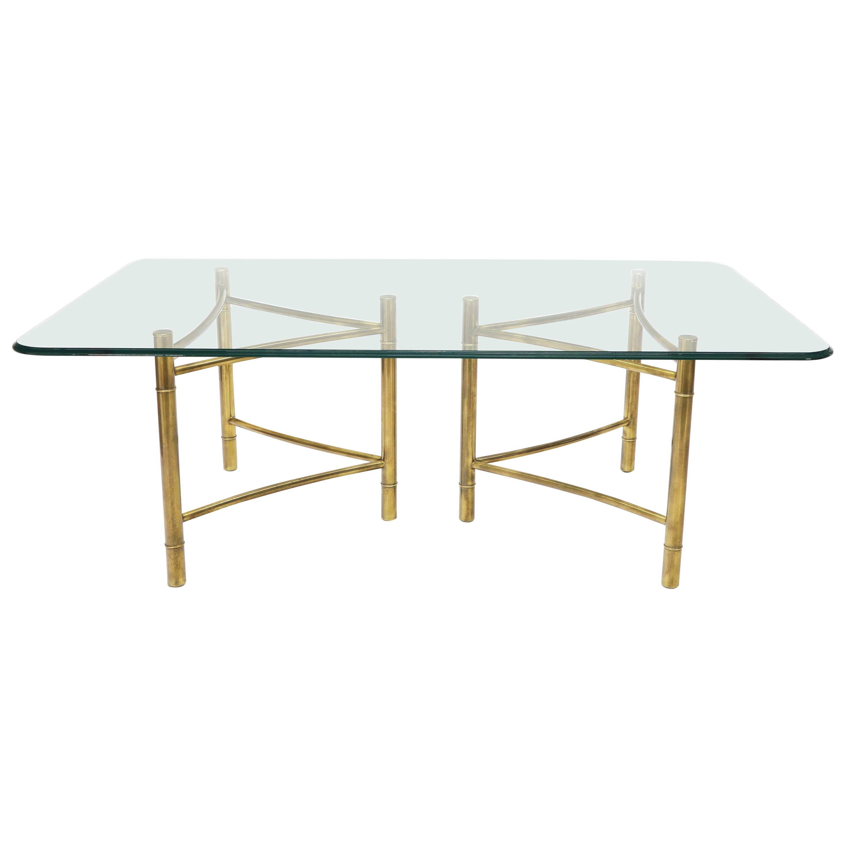Mastercraft Large Glass Top Double Brass Pedestal Dining Conference Table Huge