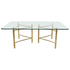 Mastercraft Large Glass Top Double Brass Pedestal Dining Conference Table Huge