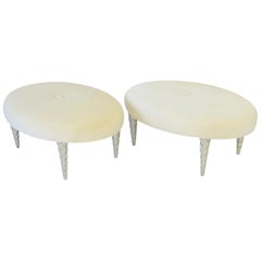 John Hutton for Donghia Ultra Suede Covered Ottomans with Silver Leaf Legs