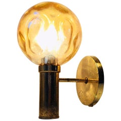 Vintage Danish Modern Brass and Optical Glass Globe Sconce by Vitrika, 1970s