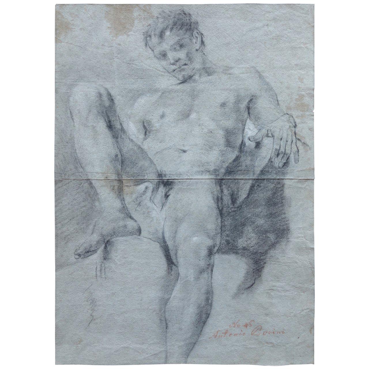 Double-Sided Study of a Male Nude by Giovanni Antonio Burrini For Sale