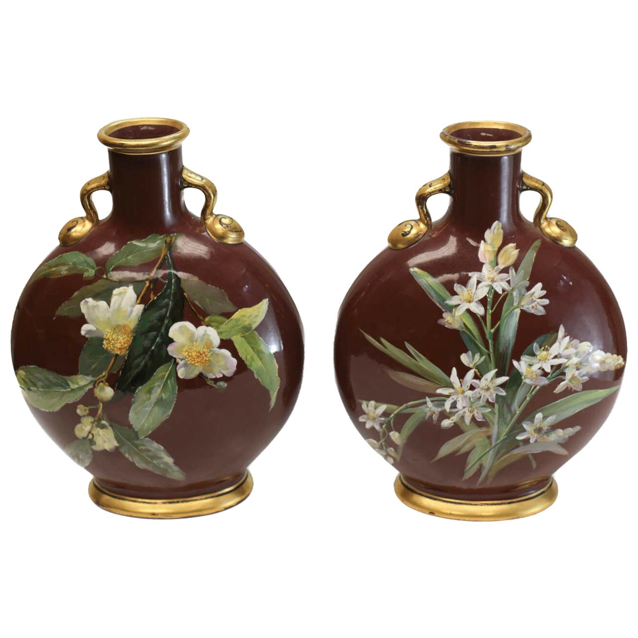 Pair of Minton Porcelain Moon Flasks by William Mussill, 1871 For Sale