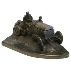 Antique Wilhelm Zwick Art Nouveau Race Car Desk Inkwell Sculpture, Early 20th Century