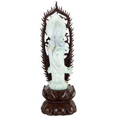 Chinese Jade Quan Yin with Rosewood Stand
