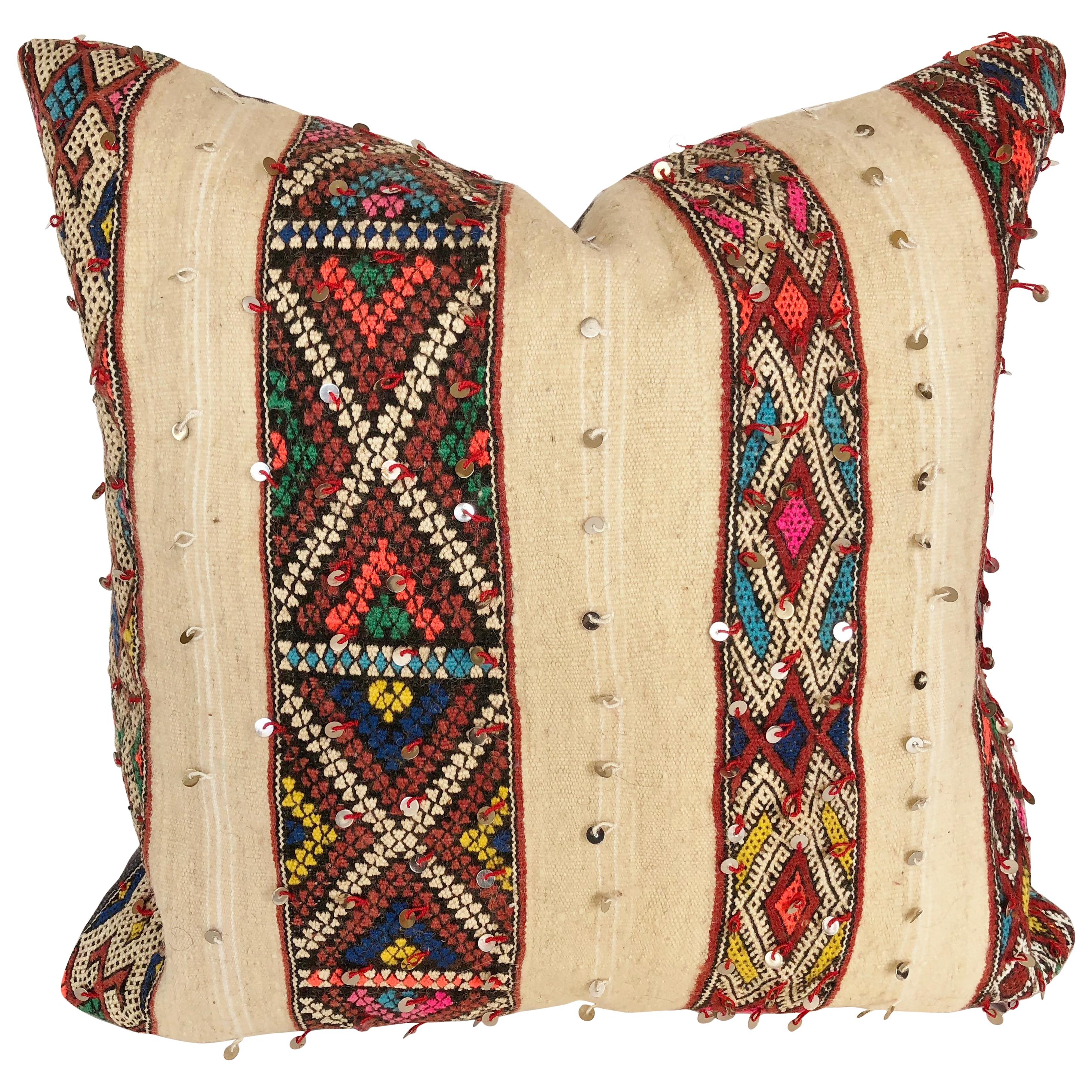 Custom Pillow by Maison Suzanne Cut from a Vintage Wool Moroccan Berber Blanket For Sale