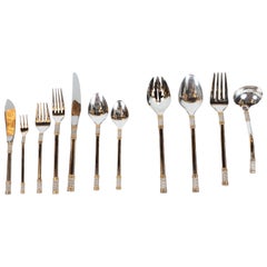 Mid-Century "Aegean Wave" Sterling & 24kt Gold Flatware Set for 8 by Wallace