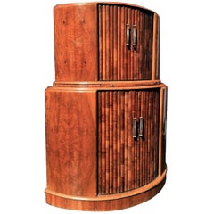 1930s English Art Deco Walnut Cocktail Dry Bar Cabinet