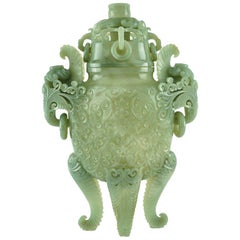 Chinese Carved Jade Urn with Lid