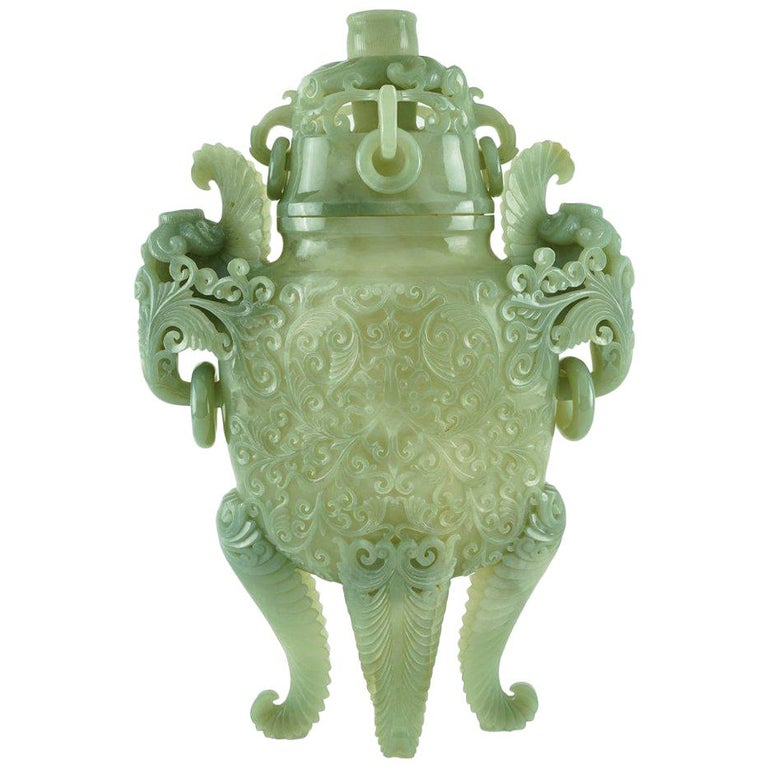 Chinese Carved Jade Urn with Lid at 1stDibs