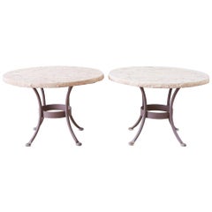 Pair of O.W. Lee Faux-Stone Patio Garden Drink Tables