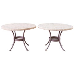 Used Pair of O.W. Lee Faux-Stone Patio Garden Drink Tables