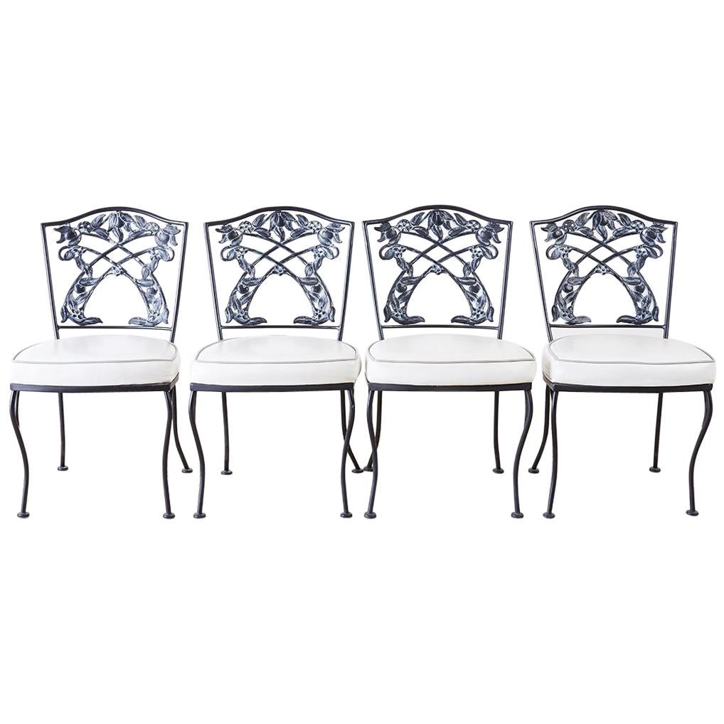 Set of Four Neoclassical Style Iron Garden Patio Chairs