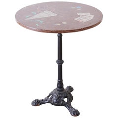 Vintage French Trompe L'oeil Marble Granite Inset Bistro Table