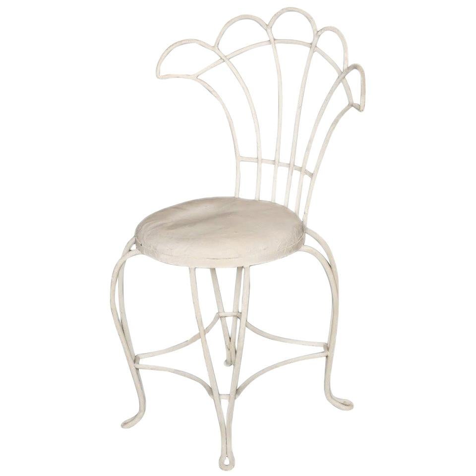 French Wrought Iron Fan Back Outdoor Patio Chairs - Set of Four