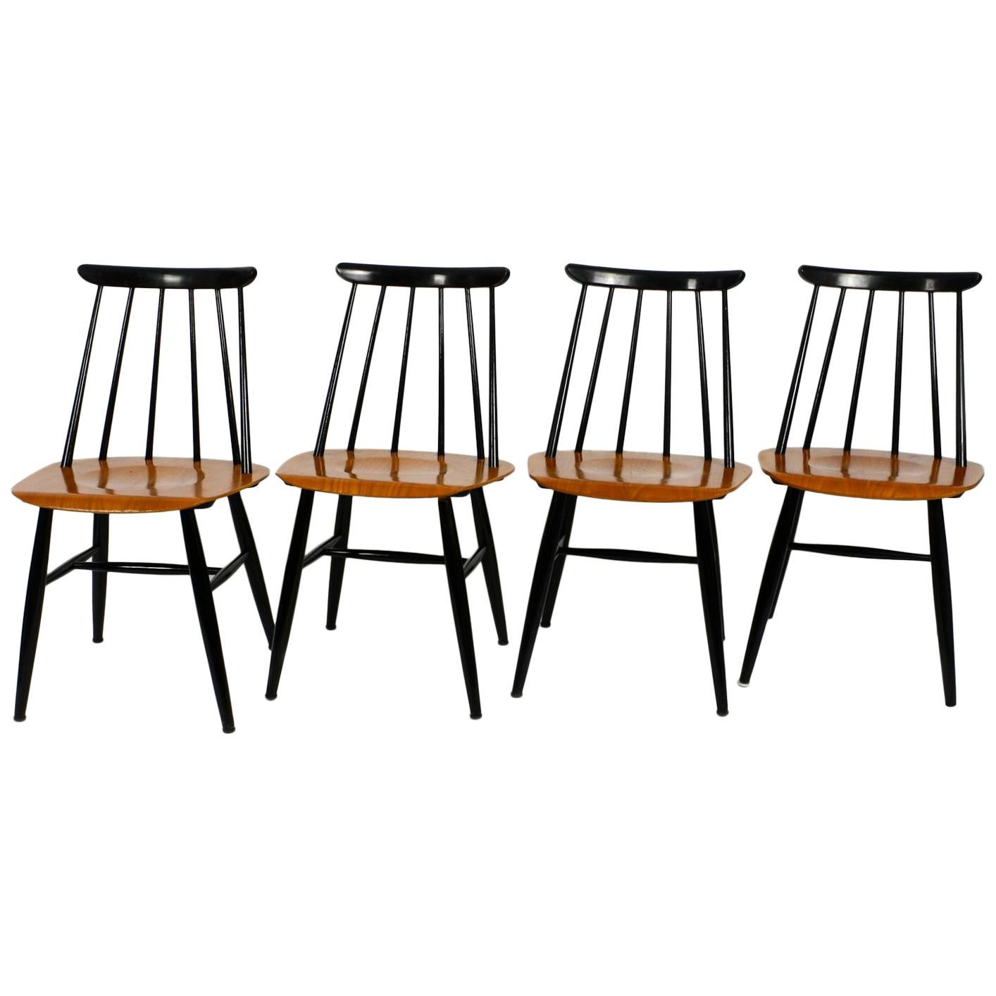 Set of 4 Original Fanett Chairs by Ilmari Tapiovaara for Asko Made in Finland