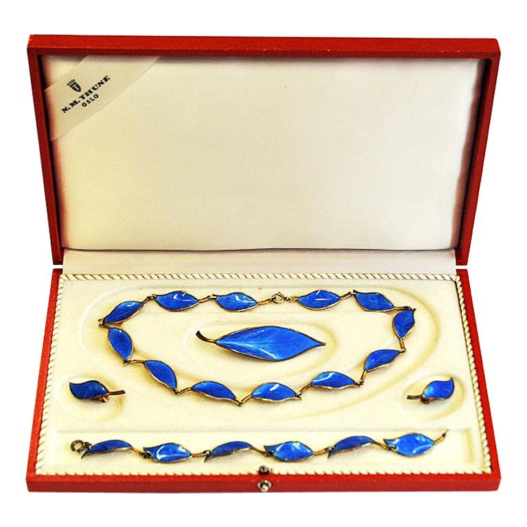 Beautiful Blue midcentury Jewelry Set by Willy Winnæss 1955, Norway