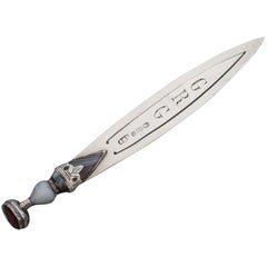Victorian Novelty Silver Scottish Dirk Bookmark, Coloured Hardstones, 1887
