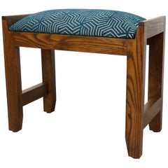 French Art Deco Design Wooden and Fabric Stool
