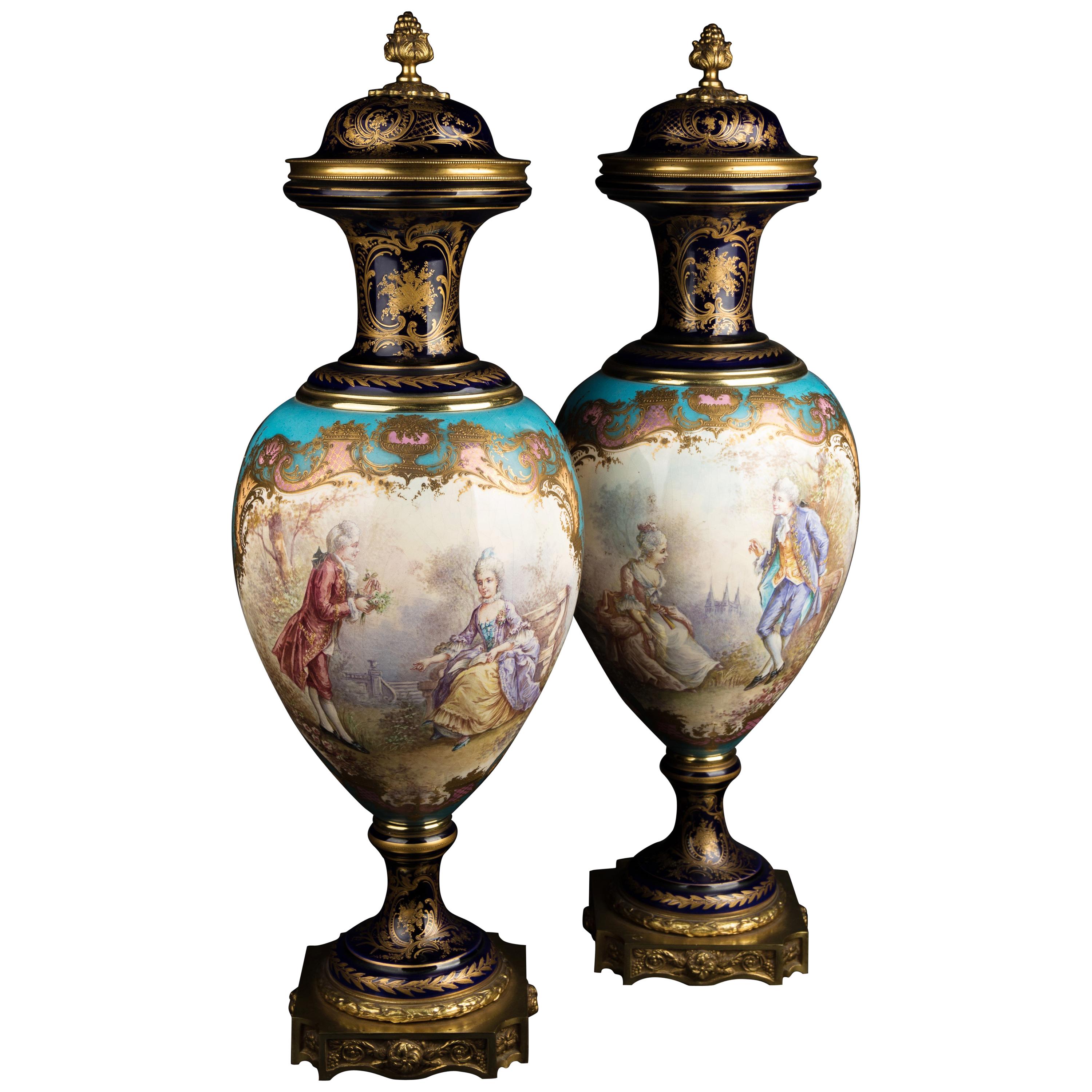 A pair of Sèvres Porcelain Vases For Sale