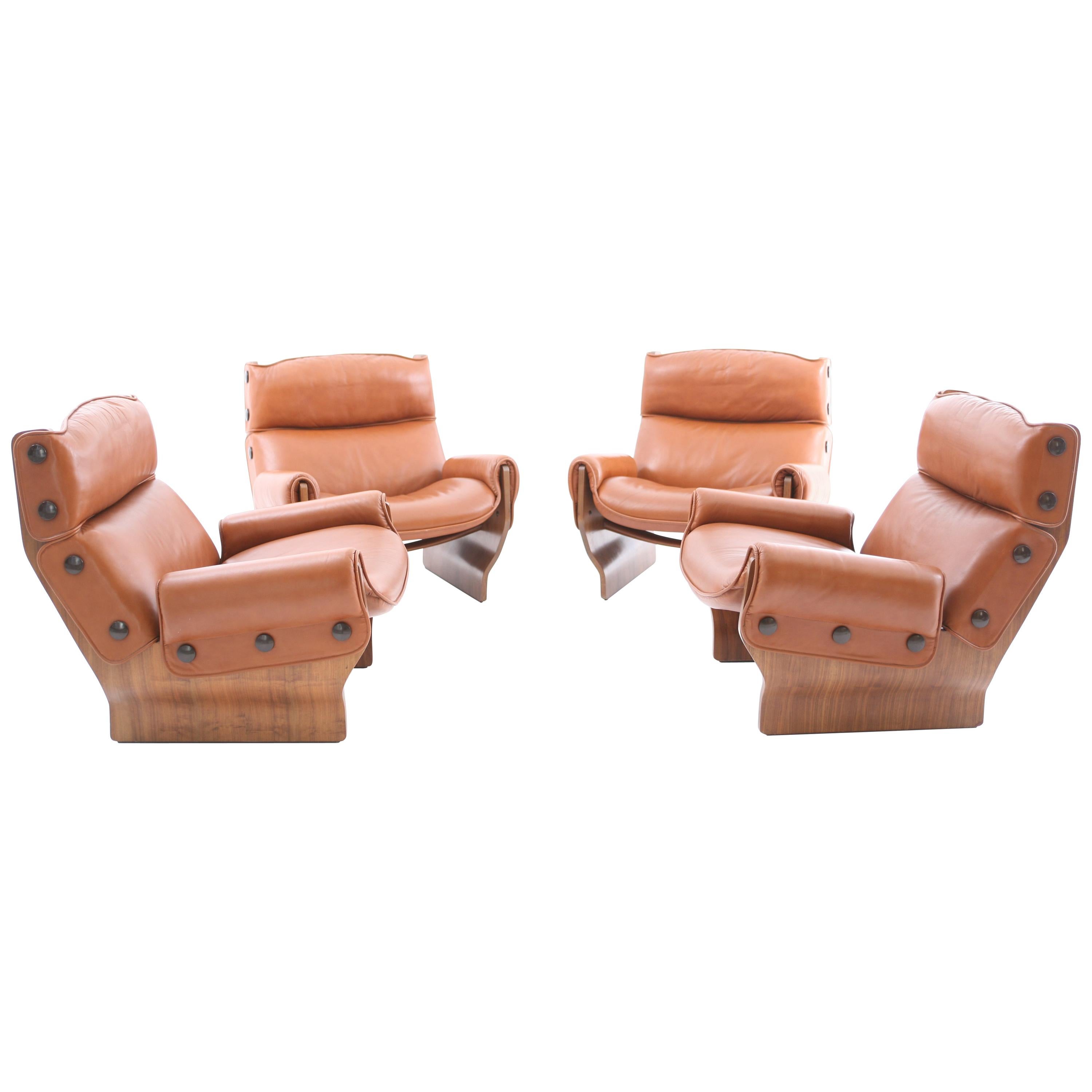 Four Canada Lounge Chairs by Osvaldo Borsani in Rosewood, Tecno, circa