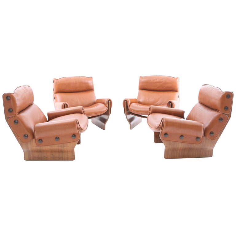 Four Canada Lounge Chairs by Osvaldo Borsani in Rosewood, Tecno, circa