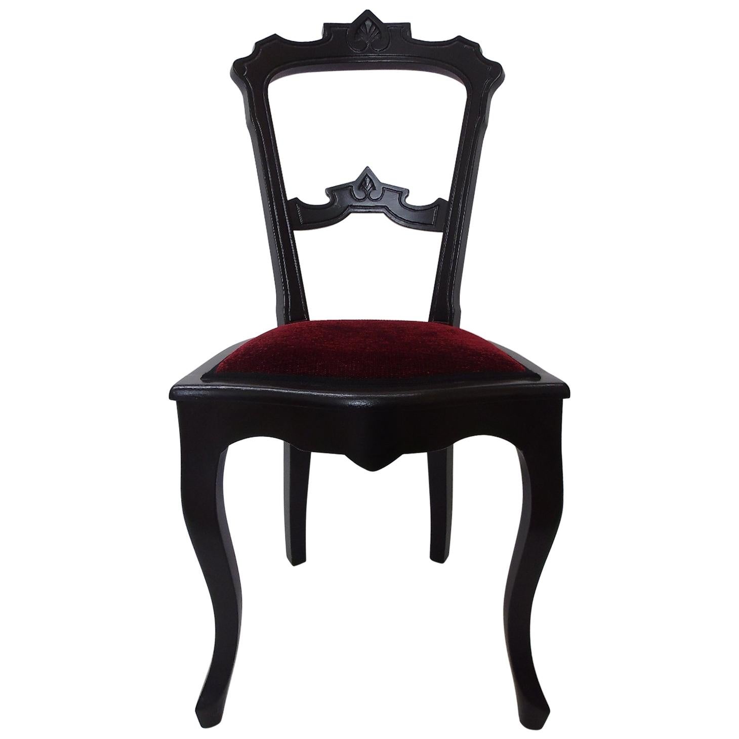 Baroque Finca Chair in Stained Black with New Red Upholstery For Sale