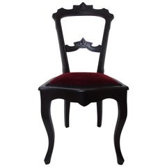Antique Baroque Finca Chair in Stained Black with New Red Upholstery