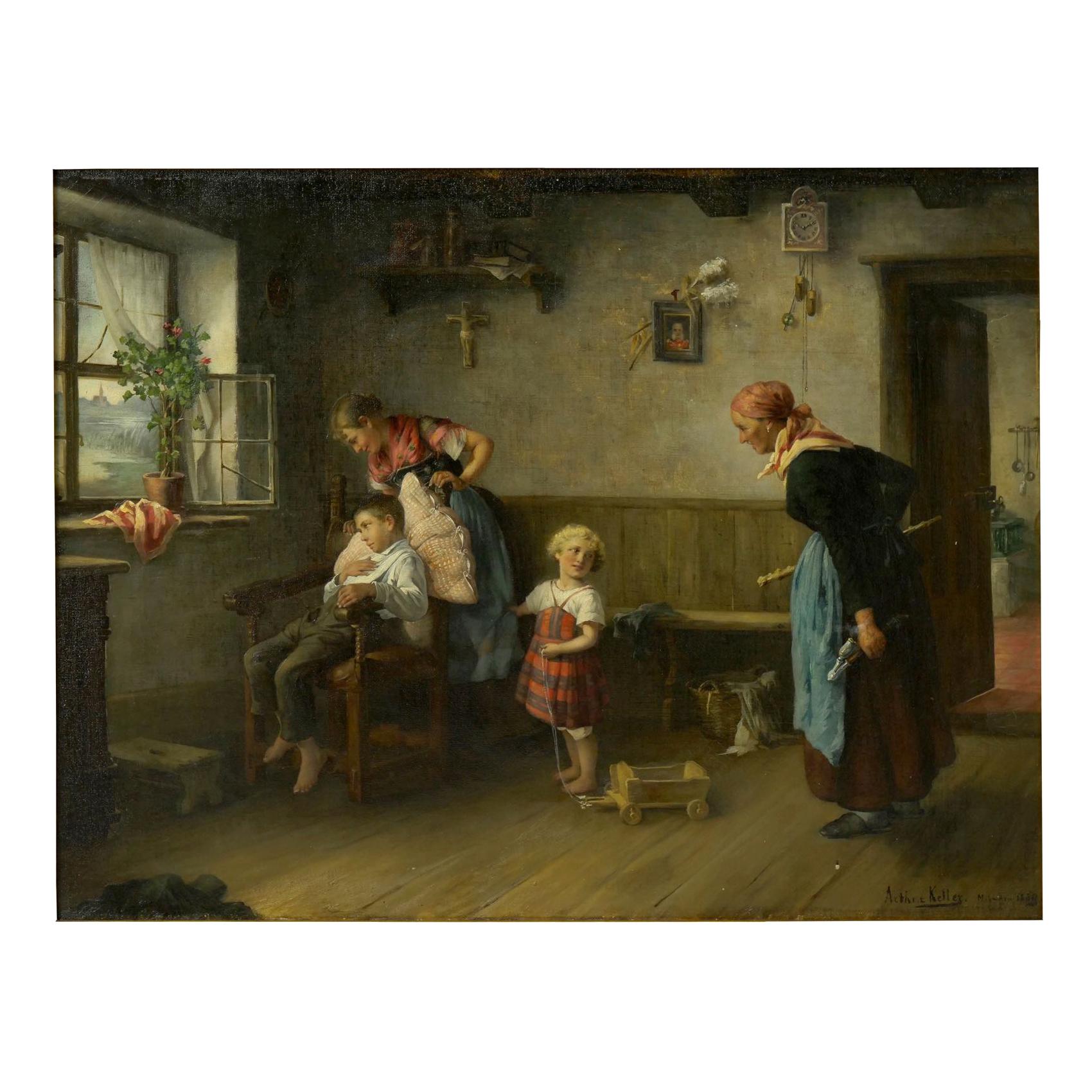 “Caught Smoking” Interior Oil Painting by Arthur Keller (American, 1866-1924)