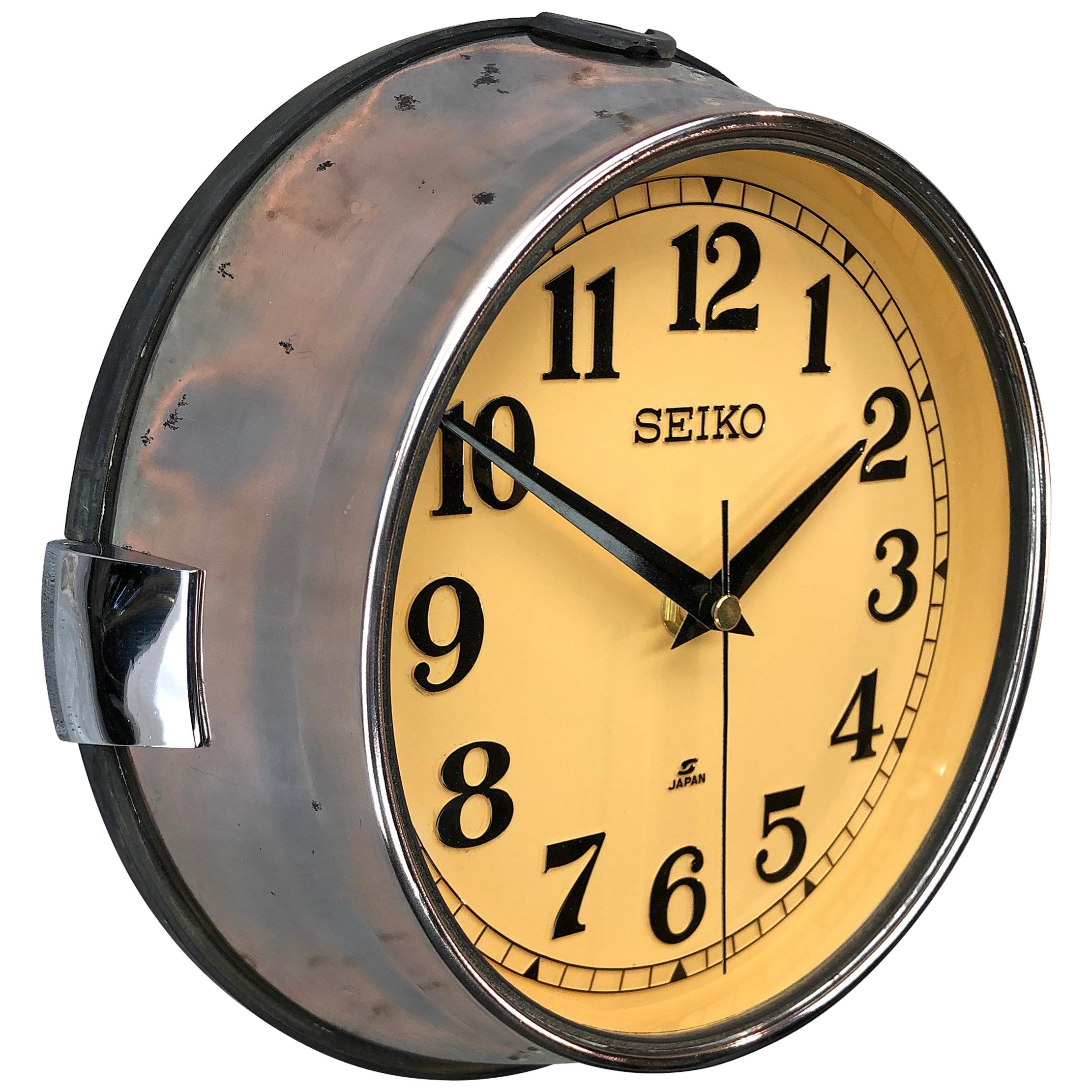 1970 Seiko Steel Retro Vintage Industrial Antique Steel Quartz Clock