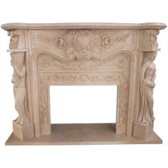 Classical Style Beige Marble Caryatid Fire Surround