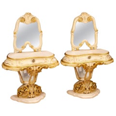 Pair of Venetian Lacquered and Gilded Bedside Tables with Mirrors