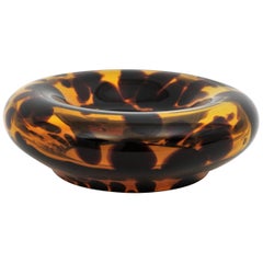 Vintage Large Midcentury Empoli for Christian Dior Tortoiseshell Glass Ashtray or Bowl