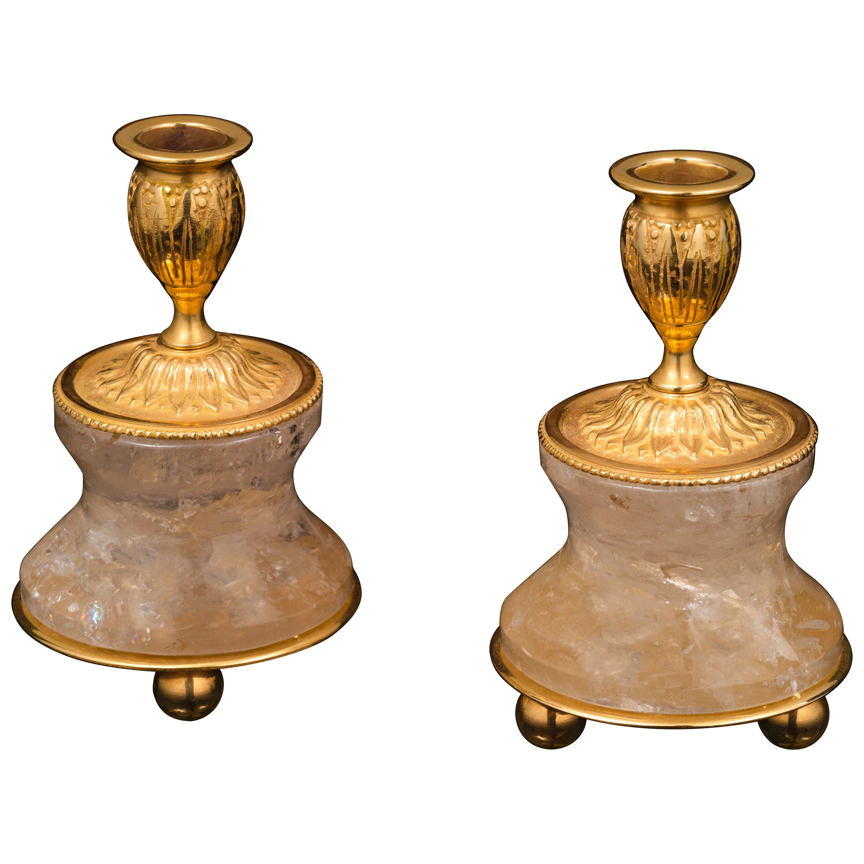 Pair of Rock Crystal and Gilt-Bronze Lamps/Candlesticks Louis the XVI th Style