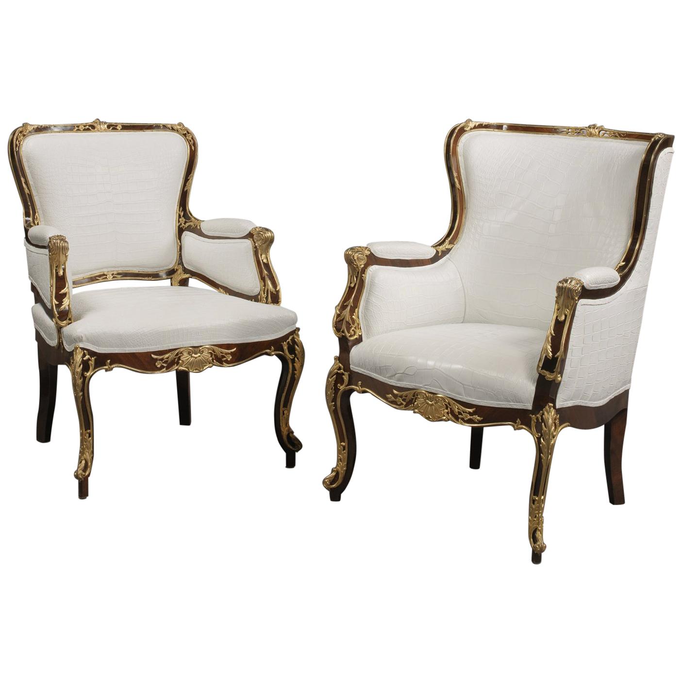 Fine Companion Pair of Russian Gilt Bronze-Mounted Armchairs, circa 1870 For Sale