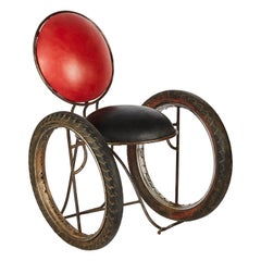 Contemporary Leather, Metal 'Wheelchair' Chair
