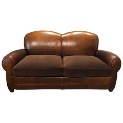 Vintage French Mustache Leather Club Sofa