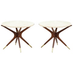 Mid-Century Marble Top Side Tables with Sculpted Jax Style Bases
