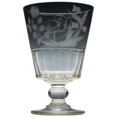 Large 19th Century Glass Serving Rummer Engraved with Paddle Steamer, circa 1830