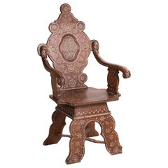19th Century Italian Hand Carved Inlaid Armchair