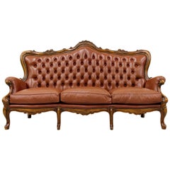 Chippendale Chesterfield Sofa Leather Antique Vintage Couch English