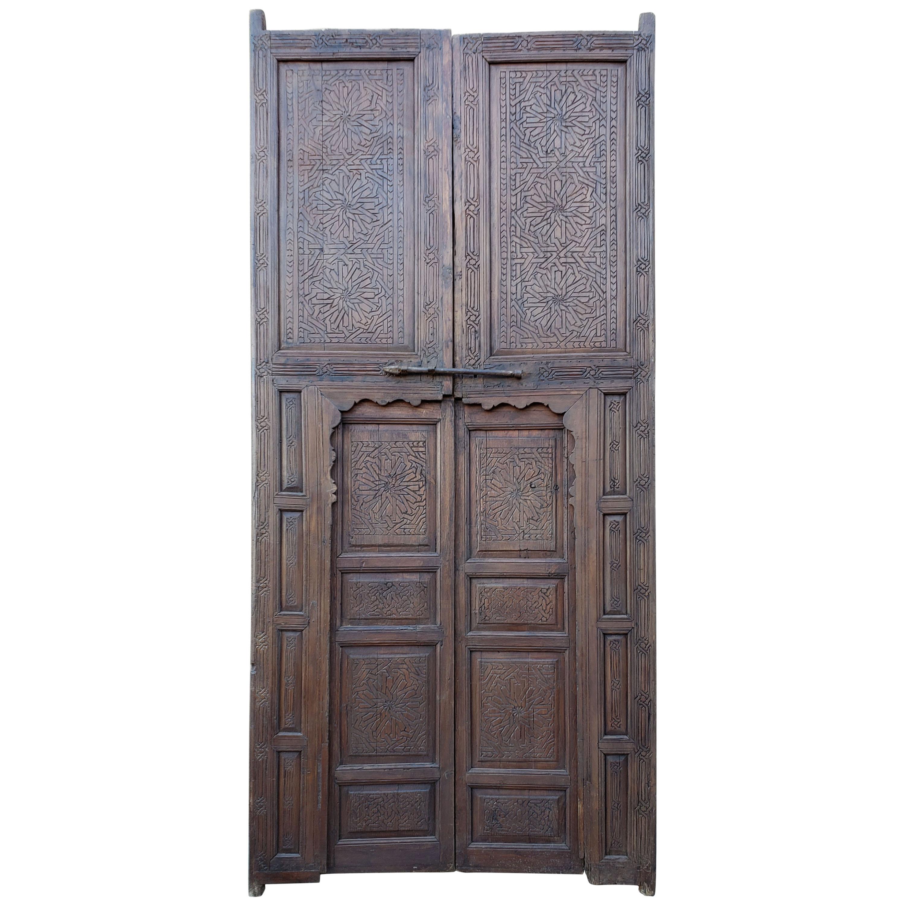 Moroccan Hand Carved Double Door, Berber Style 23MD37 For Sale