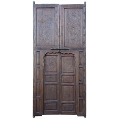 Vintage Moroccan Hand Carved Double Door, Berber Style 23MD37